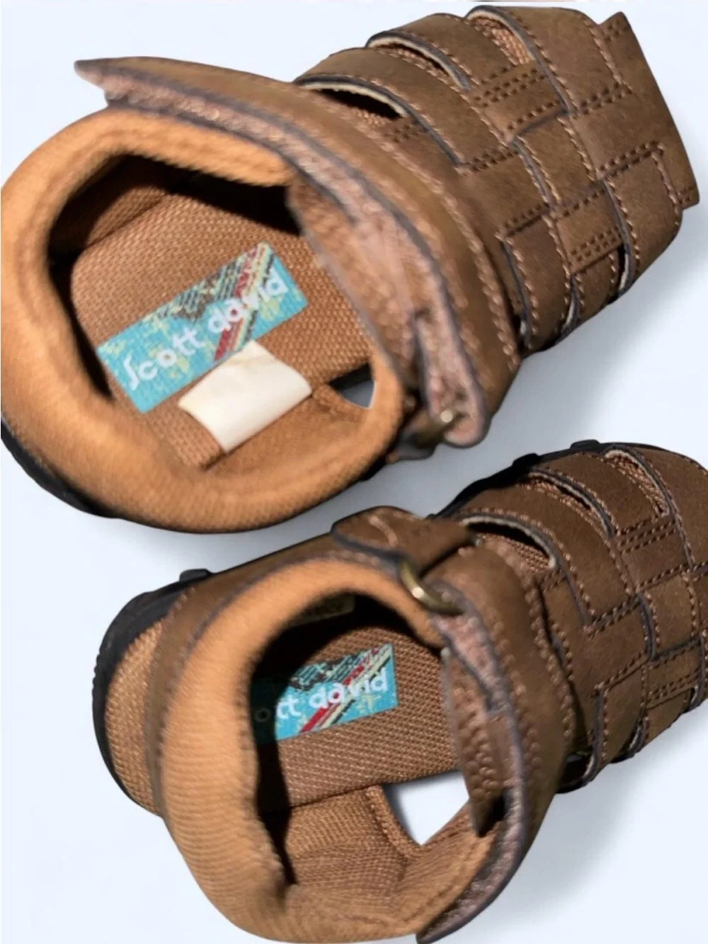 Kids Brown Closed-Toe Fisherman Sandals with Hook-and-Loop Strap